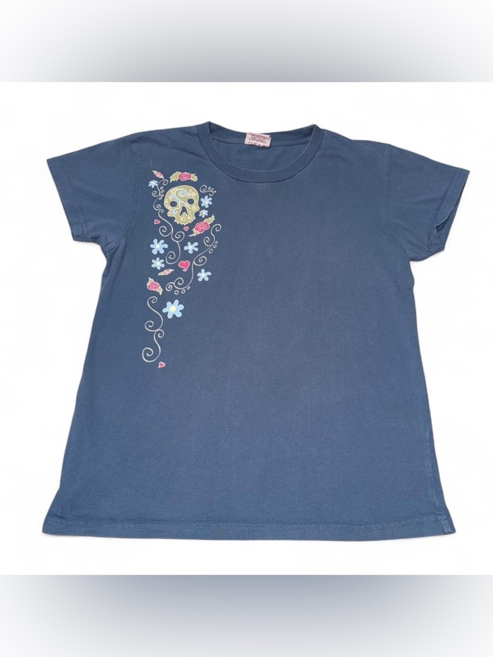 Navy Blue Floral Sugar Skull Tee